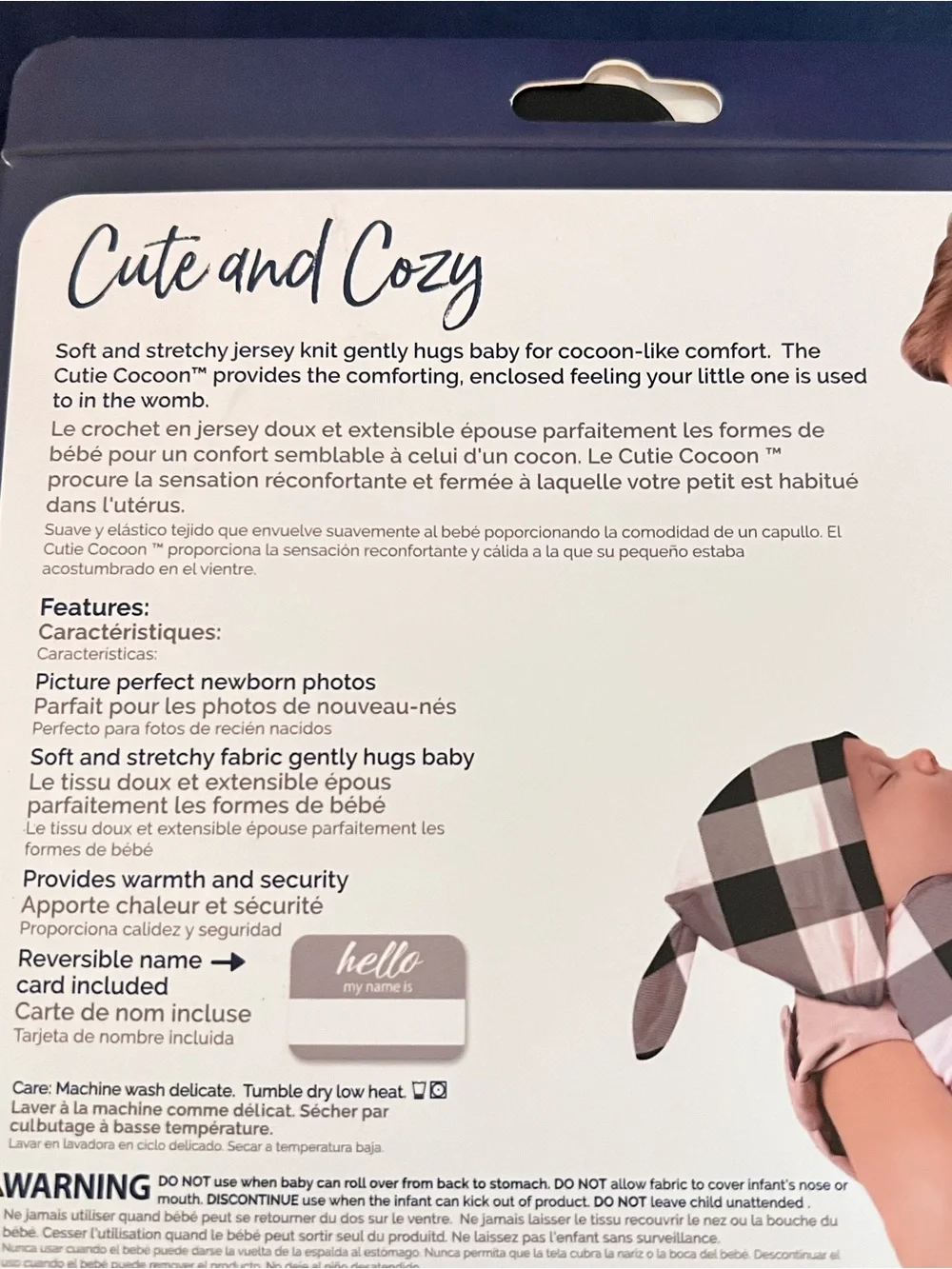 Itzy Ritzy Cutie Cocoon Swaddle Hat Set 0-3M Black White Gingham NIP